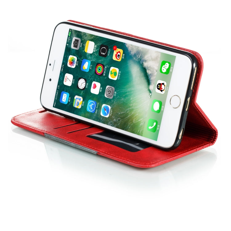 For iPhone 6 Plus Splicing Color Magnetic Hem Horizontal Flip Leather Case with Holder & Card Slots