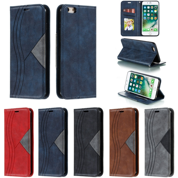 For iPhone 6 Plus Splicing Color Magnetic Hem Horizontal Flip Leather Case with Holder & Card Slots