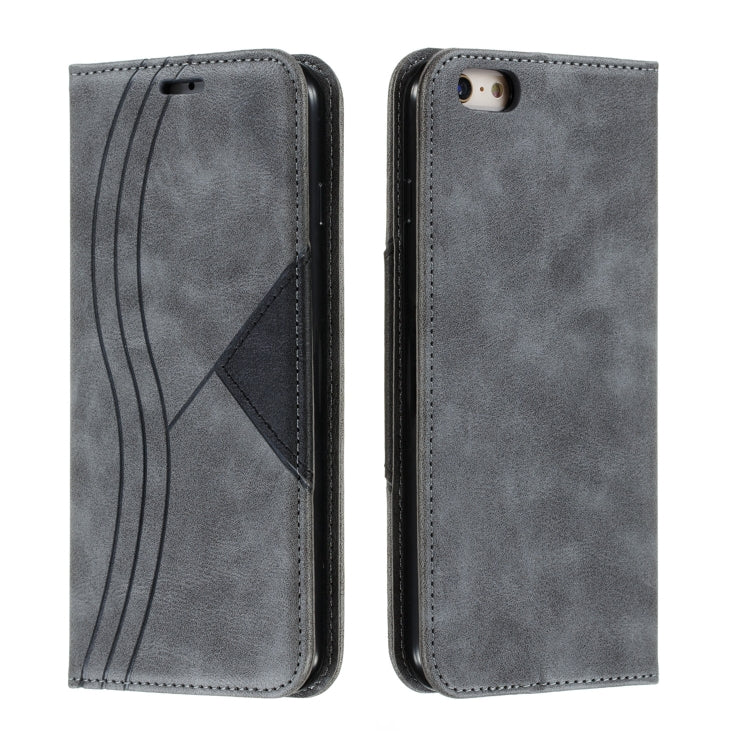 For iPhone 6 Plus Splicing Color Magnetic Hem Horizontal Flip Leather Case with Holder & Card Slots