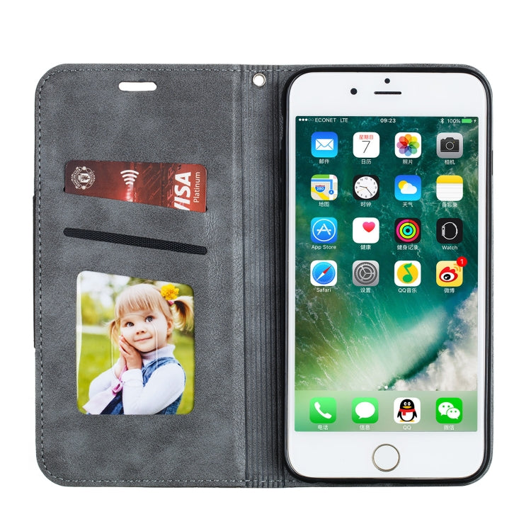 For iPhone 6 Plus Splicing Color Magnetic Hem Horizontal Flip Leather Case with Holder & Card Slots