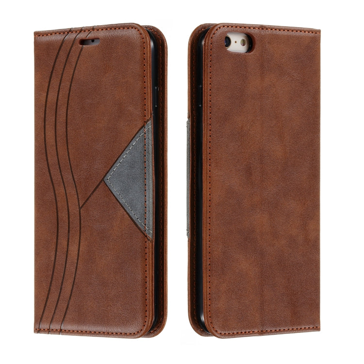 For iPhone 6 Plus Splicing Color Magnetic Hem Horizontal Flip Leather Case with Holder & Card Slots