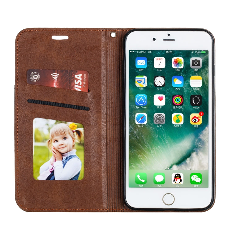 For iPhone 6 Plus Splicing Color Magnetic Hem Horizontal Flip Leather Case with Holder & Card Slots