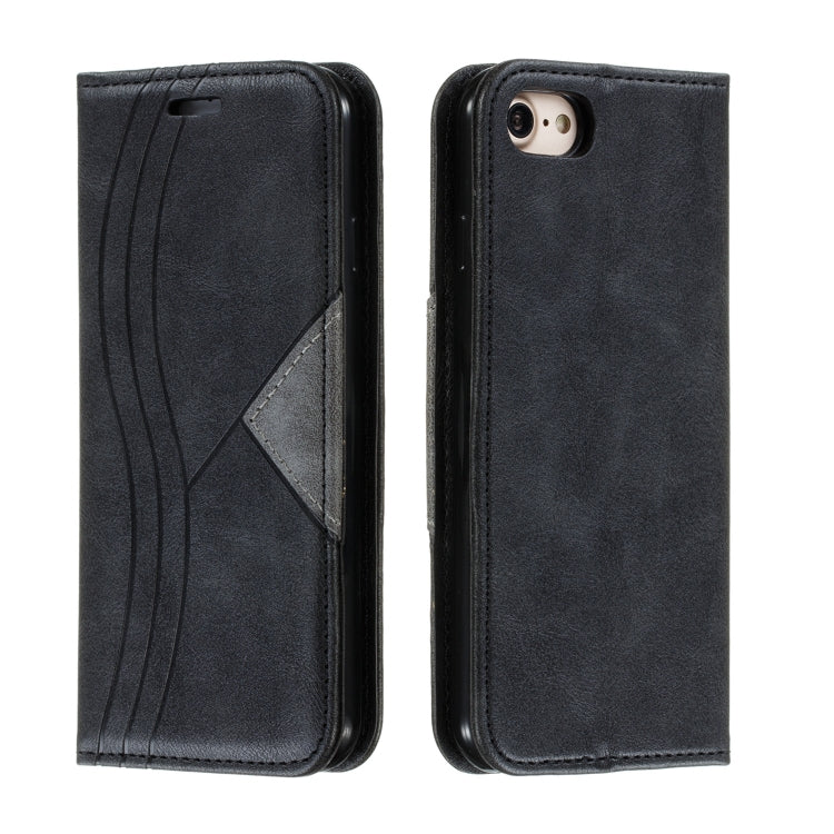 For iPhone SE 2022 / SE 2020 / 8 / 7 Splicing Color Magnetic Hem Horizontal Flip Leather Case with Holder & Card Slots