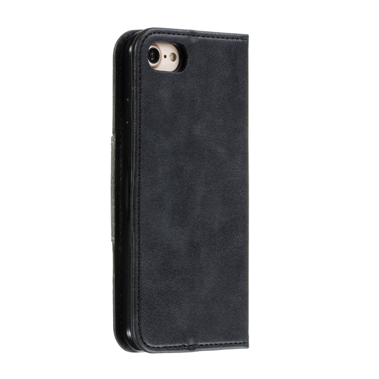 For iPhone SE 2022 / SE 2020 / 8 / 7 Splicing Color Magnetic Hem Horizontal Flip Leather Case with Holder & Card Slots