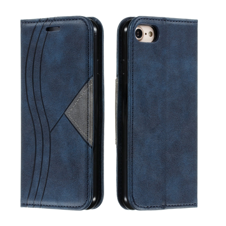 For iPhone SE 2022 / SE 2020 / 8 / 7 Splicing Color Magnetic Hem Horizontal Flip Leather Case with Holder & Card Slots
