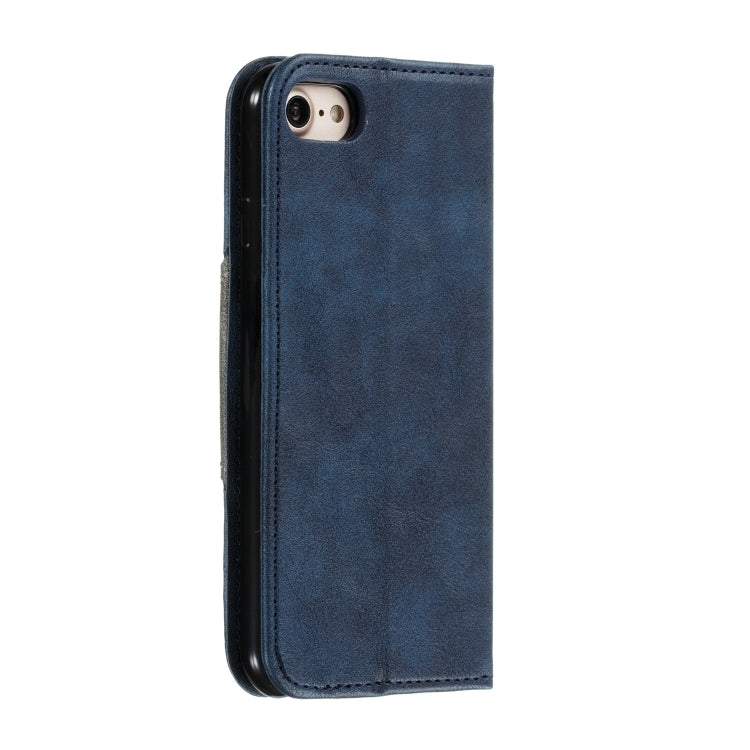 For iPhone SE 2022 / SE 2020 / 8 / 7 Splicing Color Magnetic Hem Horizontal Flip Leather Case with Holder & Card Slots
