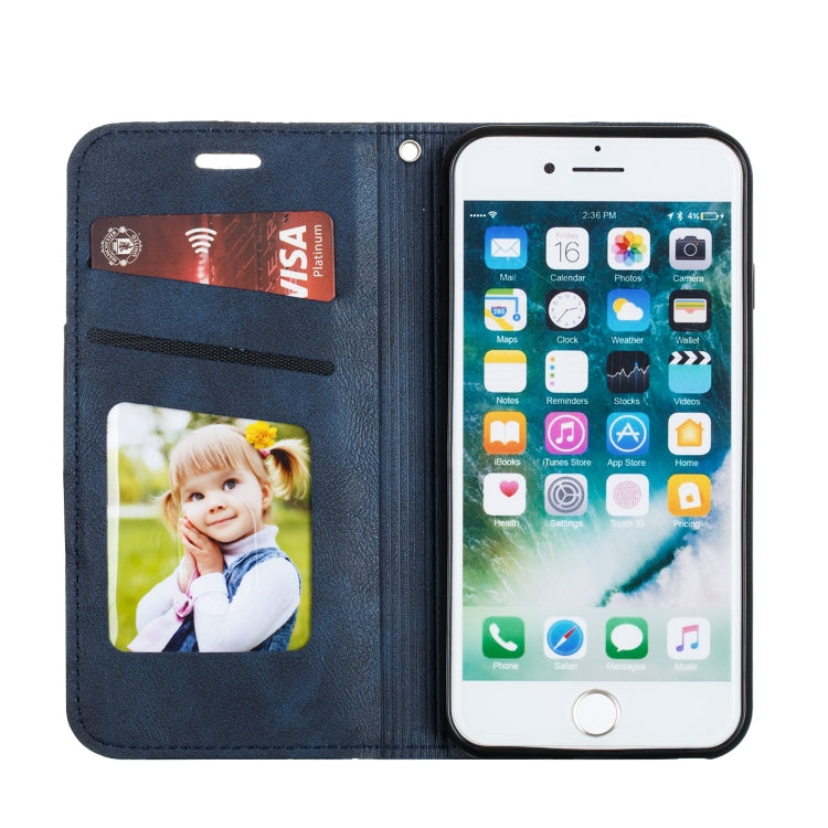 For iPhone SE 2022 / SE 2020 / 8 / 7 Splicing Color Magnetic Hem Horizontal Flip Leather Case with Holder & Card Slots