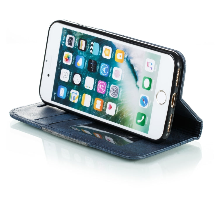 For iPhone SE 2022 / SE 2020 / 8 / 7 Splicing Color Magnetic Hem Horizontal Flip Leather Case with Holder & Card Slots