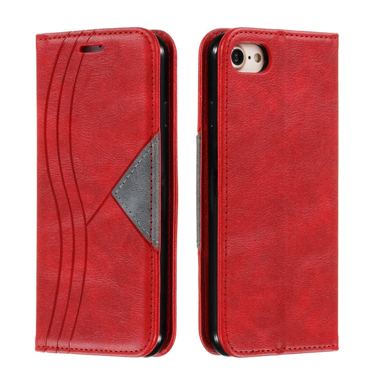 For iPhone SE 2022 / SE 2020 / 8 / 7 Splicing Color Magnetic Hem Horizontal Flip Leather Case with Holder & Card Slots