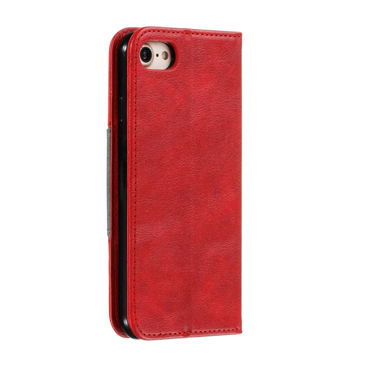 For iPhone SE 2022 / SE 2020 / 8 / 7 Splicing Color Magnetic Hem Horizontal Flip Leather Case with Holder & Card Slots