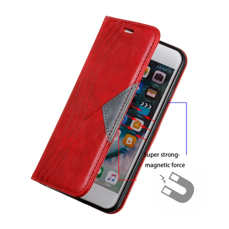 For iPhone SE 2022 / SE 2020 / 8 / 7 Splicing Color Magnetic Hem Horizontal Flip Leather Case with Holder & Card Slots