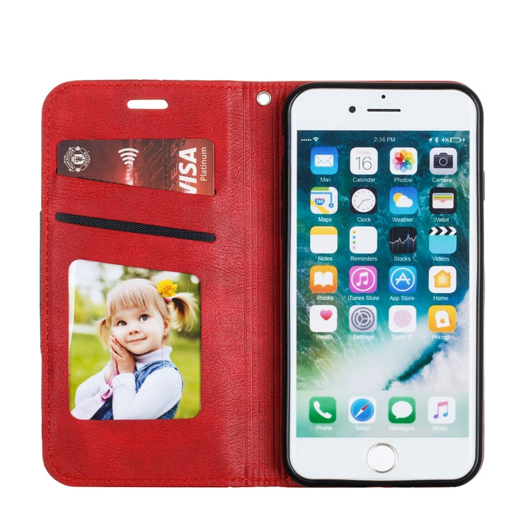 For iPhone SE 2022 / SE 2020 / 8 / 7 Splicing Color Magnetic Hem Horizontal Flip Leather Case with Holder & Card Slots