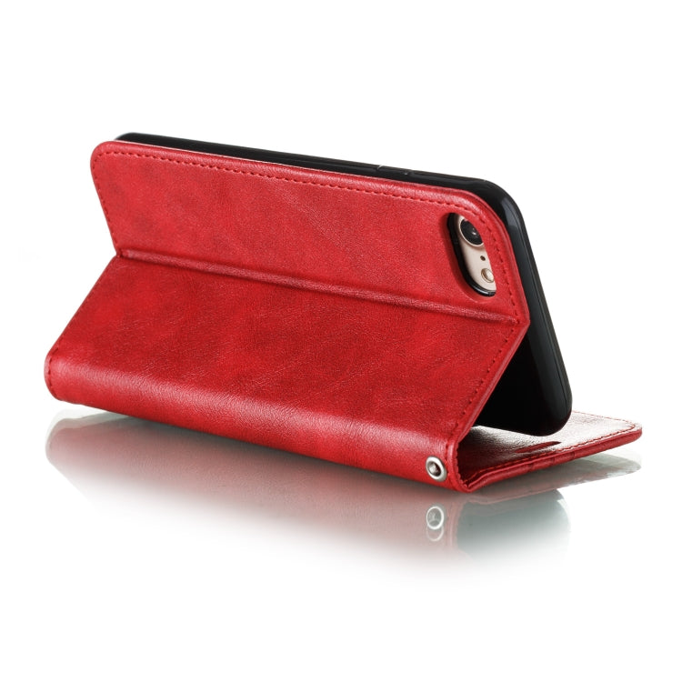 For iPhone SE 2022 / SE 2020 / 8 / 7 Splicing Color Magnetic Hem Horizontal Flip Leather Case with Holder & Card Slots