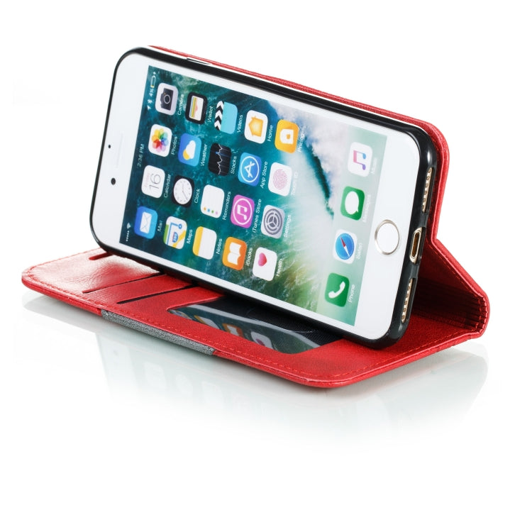 For iPhone SE 2022 / SE 2020 / 8 / 7 Splicing Color Magnetic Hem Horizontal Flip Leather Case with Holder & Card Slots