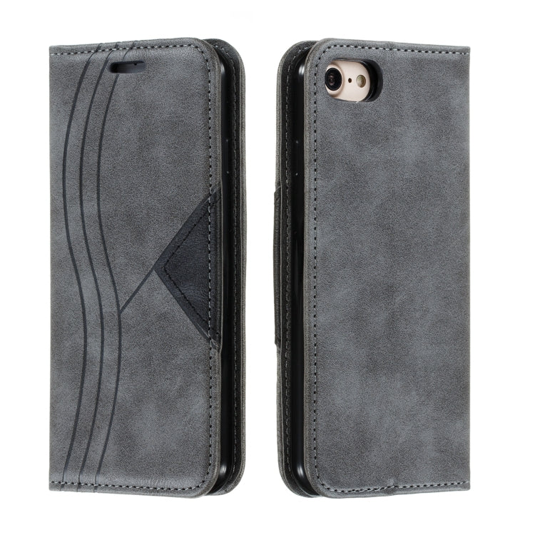 For iPhone SE 2022 / SE 2020 / 8 / 7 Splicing Color Magnetic Hem Horizontal Flip Leather Case with Holder & Card Slots