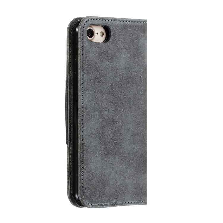 For iPhone SE 2022 / SE 2020 / 8 / 7 Splicing Color Magnetic Hem Horizontal Flip Leather Case with Holder & Card Slots