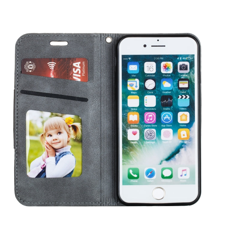 For iPhone SE 2022 / SE 2020 / 8 / 7 Splicing Color Magnetic Hem Horizontal Flip Leather Case with Holder & Card Slots
