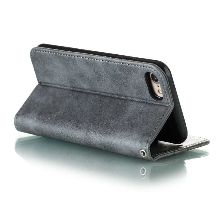 For iPhone SE 2022 / SE 2020 / 8 / 7 Splicing Color Magnetic Hem Horizontal Flip Leather Case with Holder & Card Slots