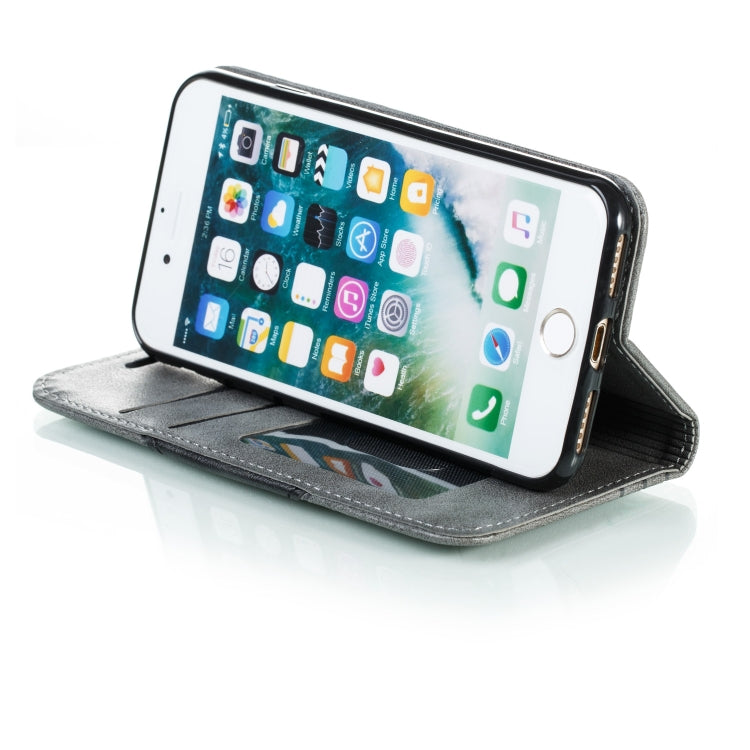 For iPhone SE 2022 / SE 2020 / 8 / 7 Splicing Color Magnetic Hem Horizontal Flip Leather Case with Holder & Card Slots
