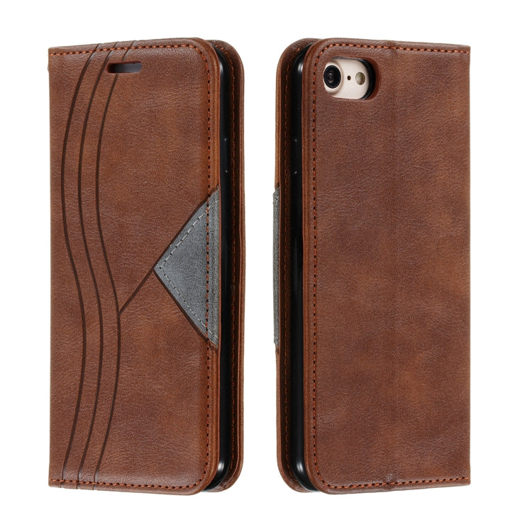For iPhone SE 2022 / SE 2020 / 8 / 7 Splicing Color Magnetic Hem Horizontal Flip Leather Case with Holder & Card Slots