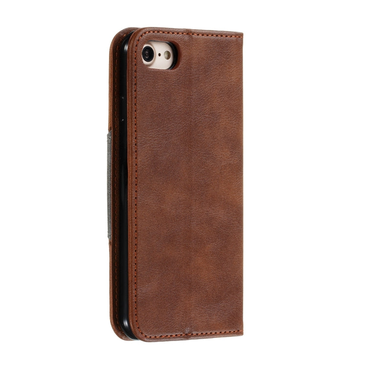 For iPhone SE 2022 / SE 2020 / 8 / 7 Splicing Color Magnetic Hem Horizontal Flip Leather Case with Holder & Card Slots