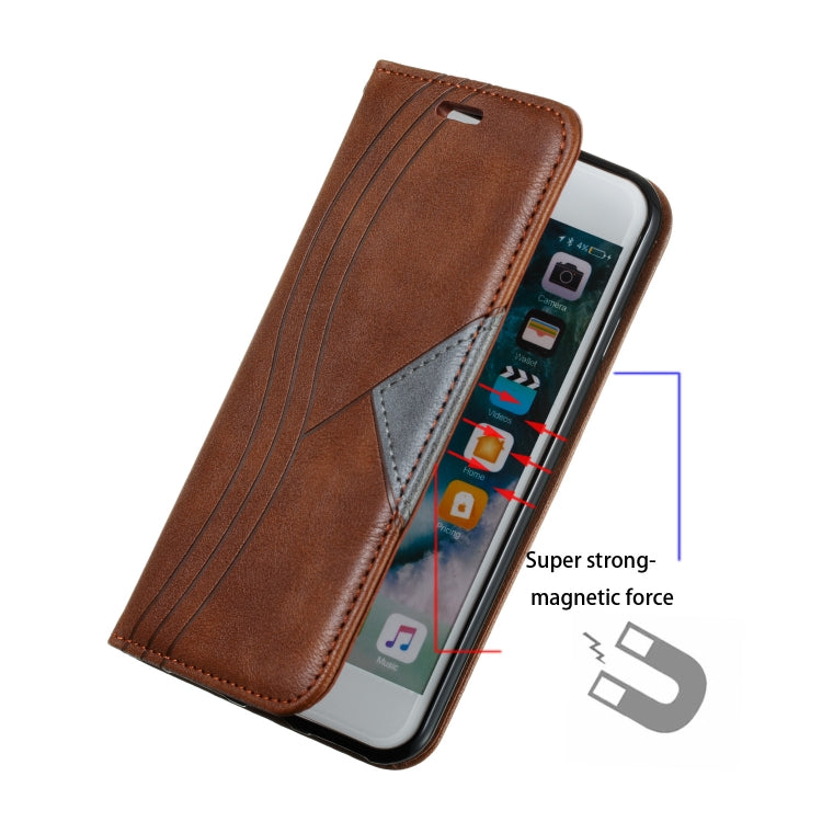 For iPhone SE 2022 / SE 2020 / 8 / 7 Splicing Color Magnetic Hem Horizontal Flip Leather Case with Holder & Card Slots