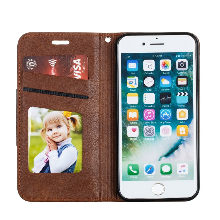For iPhone SE 2022 / SE 2020 / 8 / 7 Splicing Color Magnetic Hem Horizontal Flip Leather Case with Holder & Card Slots
