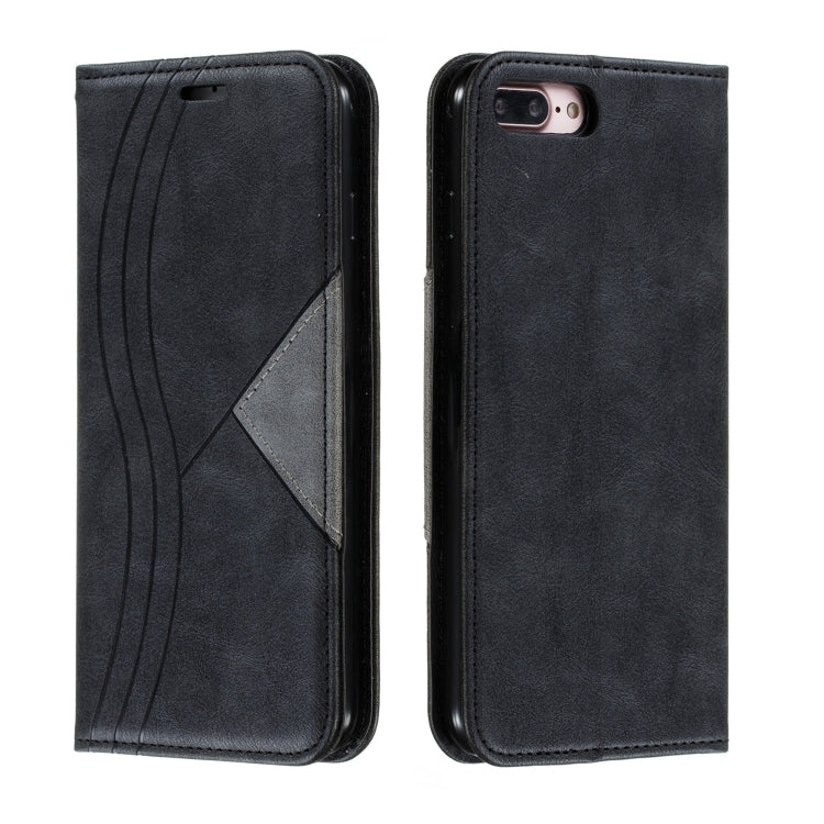 For iPhone 8 Plus / 7 Plus Splicing Color Magnetic Hem Horizontal Flip Leather Case with Holder & Card Slots