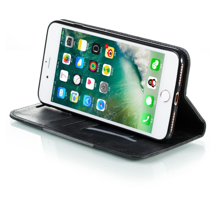 For iPhone 8 Plus / 7 Plus Splicing Color Magnetic Hem Horizontal Flip Leather Case with Holder & Card Slots