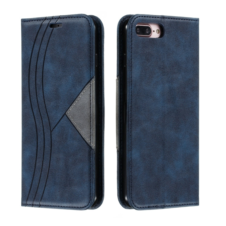 For iPhone 8 Plus / 7 Plus Splicing Color Magnetic Hem Horizontal Flip Leather Case with Holder & Card Slots