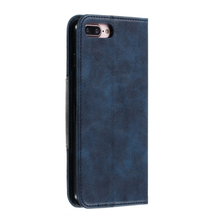 For iPhone 8 Plus / 7 Plus Splicing Color Magnetic Hem Horizontal Flip Leather Case with Holder & Card Slots