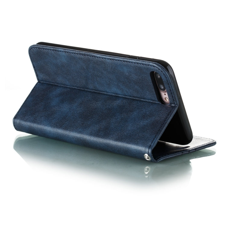 For iPhone 8 Plus / 7 Plus Splicing Color Magnetic Hem Horizontal Flip Leather Case with Holder & Card Slots