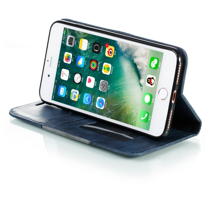 For iPhone 8 Plus / 7 Plus Splicing Color Magnetic Hem Horizontal Flip Leather Case with Holder & Card Slots