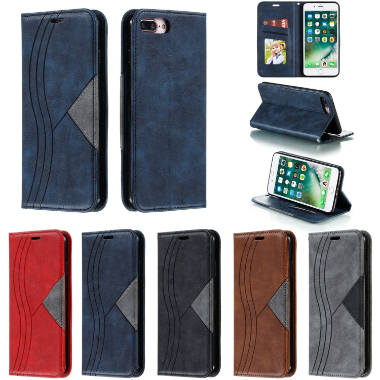 For iPhone 8 Plus / 7 Plus Splicing Color Magnetic Hem Horizontal Flip Leather Case with Holder & Card Slots