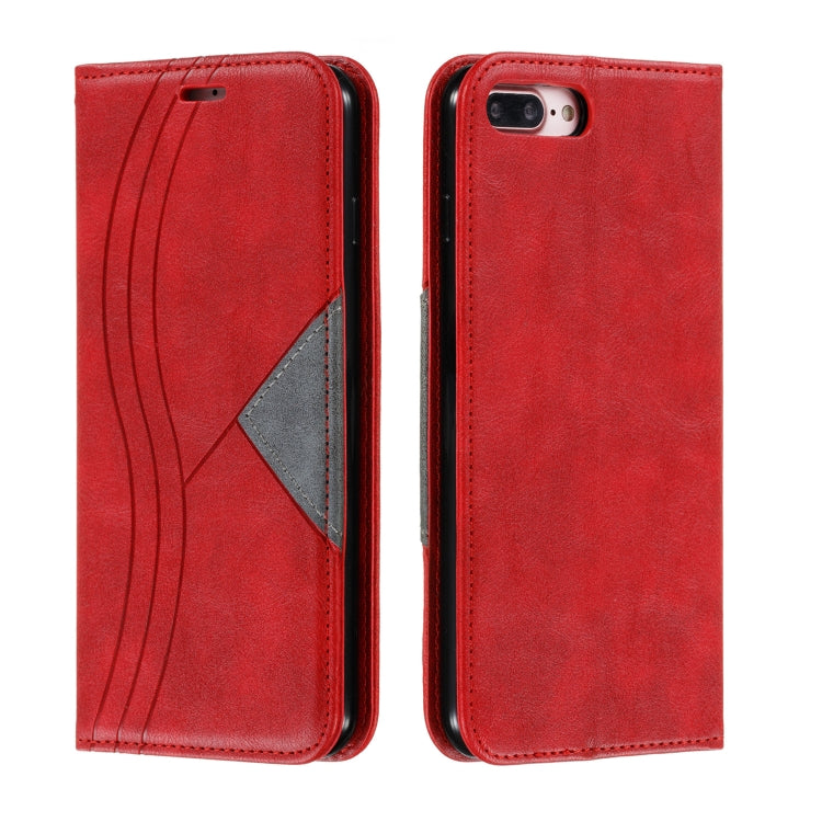 For iPhone 8 Plus / 7 Plus Splicing Color Magnetic Hem Horizontal Flip Leather Case with Holder & Card Slots