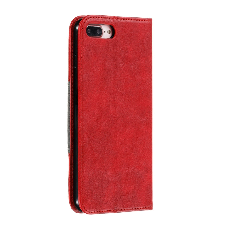 For iPhone 8 Plus / 7 Plus Splicing Color Magnetic Hem Horizontal Flip Leather Case with Holder & Card Slots