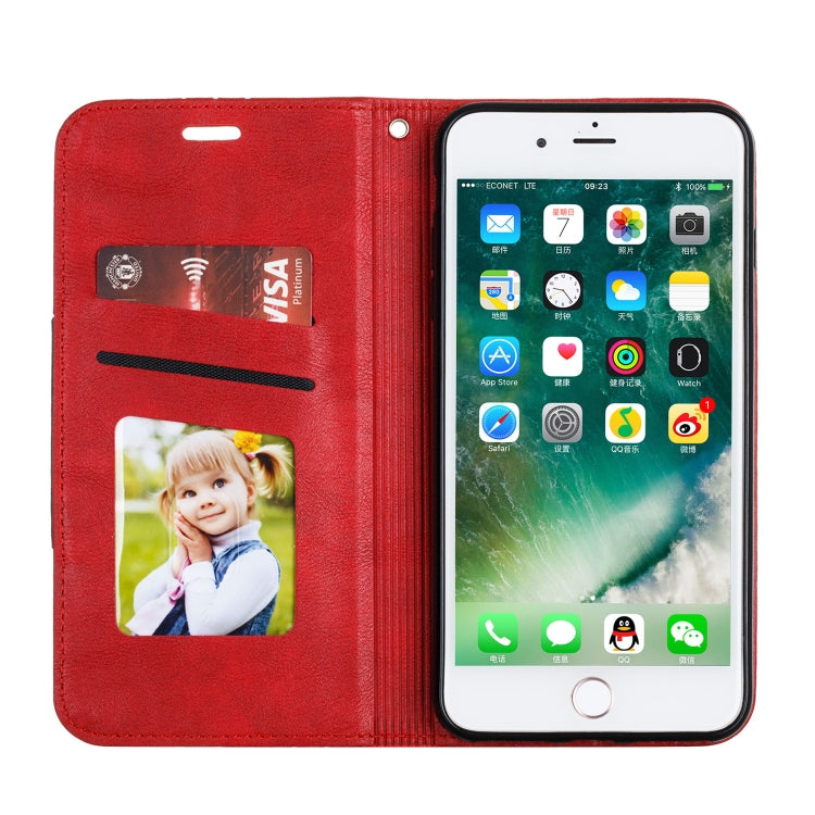 For iPhone 8 Plus / 7 Plus Splicing Color Magnetic Hem Horizontal Flip Leather Case with Holder & Card Slots