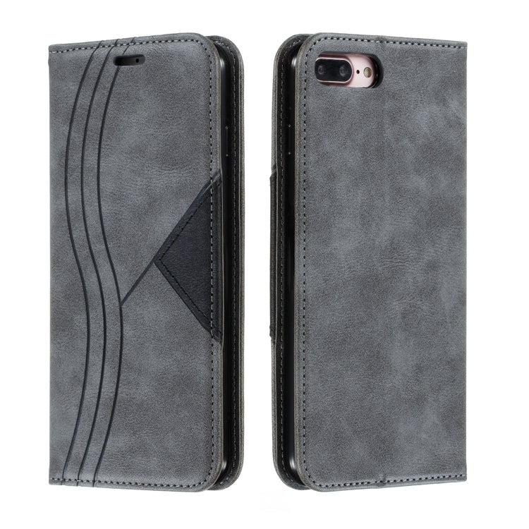 For iPhone 8 Plus / 7 Plus Splicing Color Magnetic Hem Horizontal Flip Leather Case with Holder & Card Slots