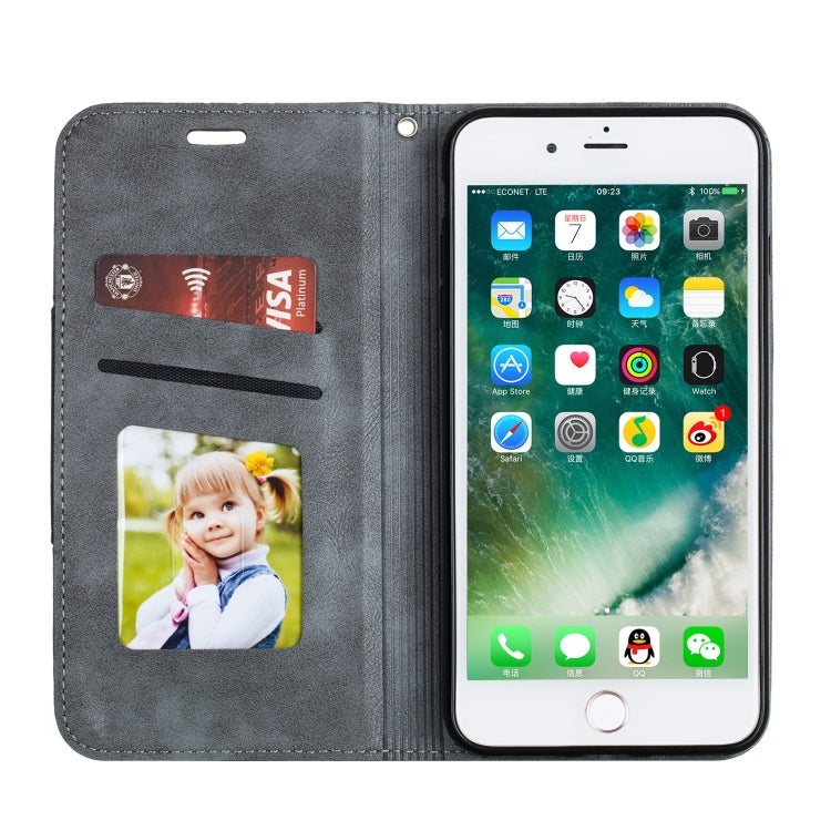 For iPhone 8 Plus / 7 Plus Splicing Color Magnetic Hem Horizontal Flip Leather Case with Holder & Card Slots