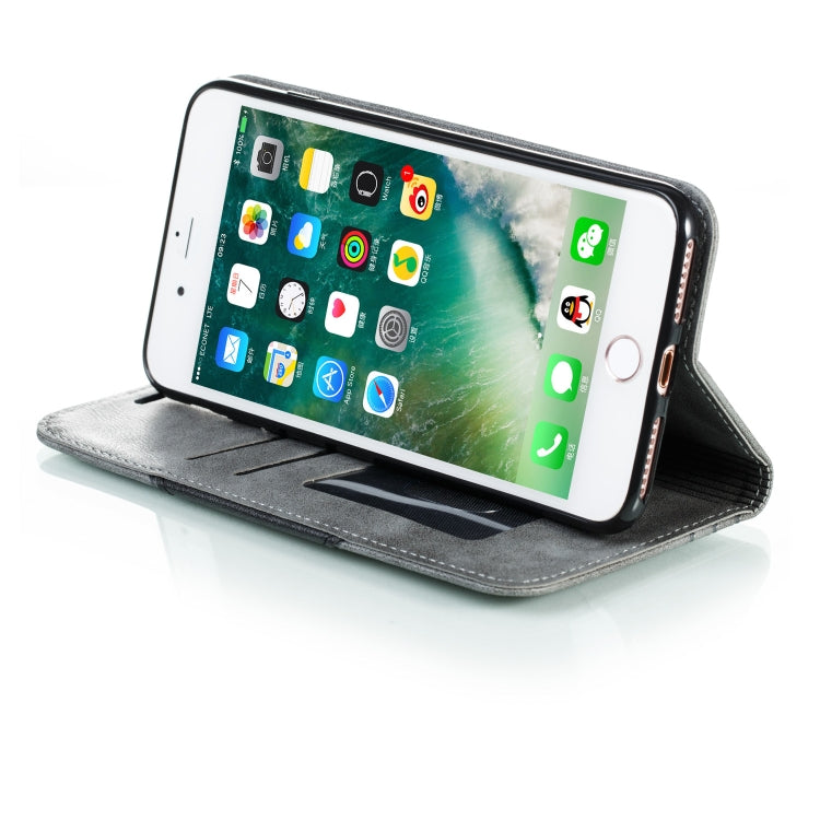 For iPhone 8 Plus / 7 Plus Splicing Color Magnetic Hem Horizontal Flip Leather Case with Holder & Card Slots