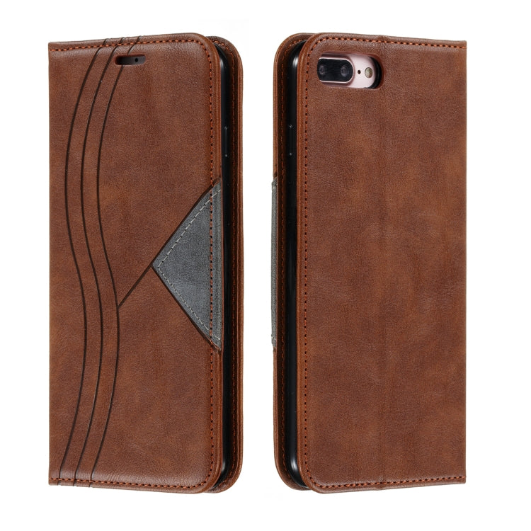 For iPhone 8 Plus / 7 Plus Splicing Color Magnetic Hem Horizontal Flip Leather Case with Holder & Card Slots