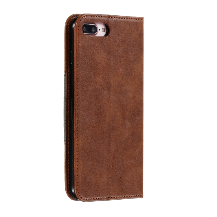 For iPhone 8 Plus / 7 Plus Splicing Color Magnetic Hem Horizontal Flip Leather Case with Holder & Card Slots