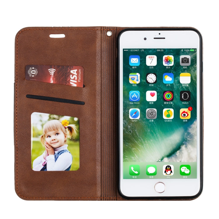 For iPhone 8 Plus / 7 Plus Splicing Color Magnetic Hem Horizontal Flip Leather Case with Holder & Card Slots