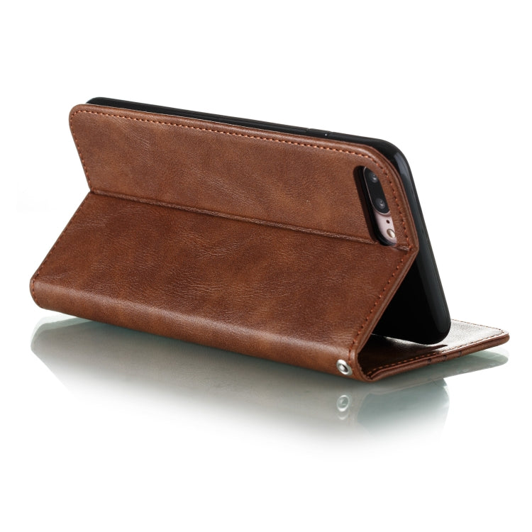 For iPhone 8 Plus / 7 Plus Splicing Color Magnetic Hem Horizontal Flip Leather Case with Holder & Card Slots