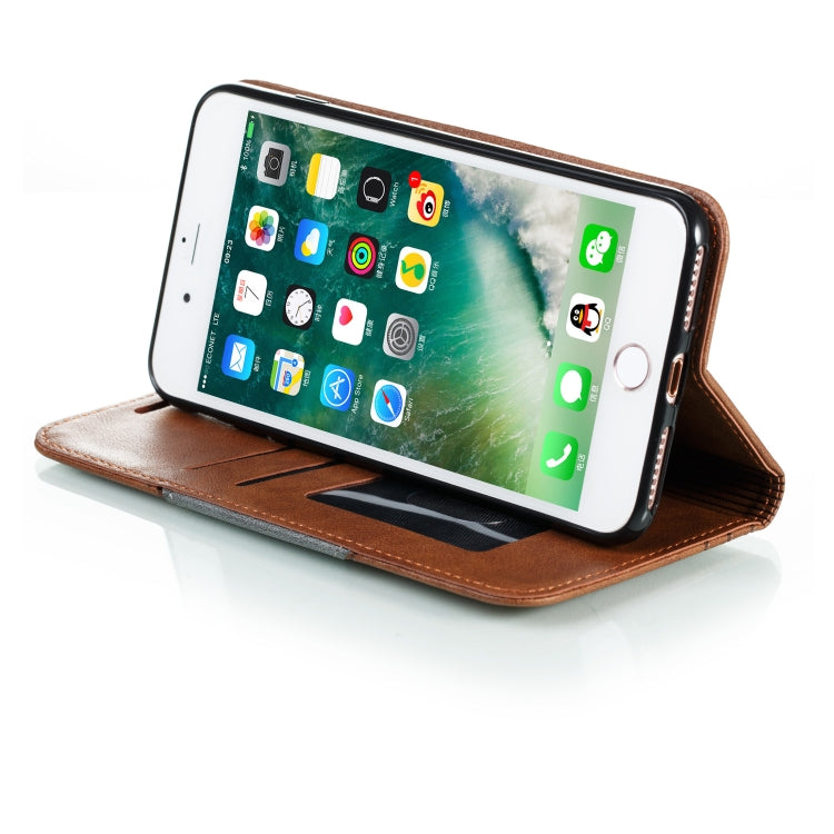For iPhone 8 Plus / 7 Plus Splicing Color Magnetic Hem Horizontal Flip Leather Case with Holder & Card Slots
