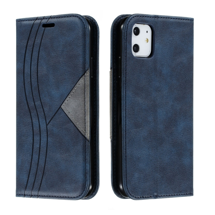 For iPhone 11 Splicing Color Magnetic Hem Horizontal Flip Leather Case with Holder & Card Slots