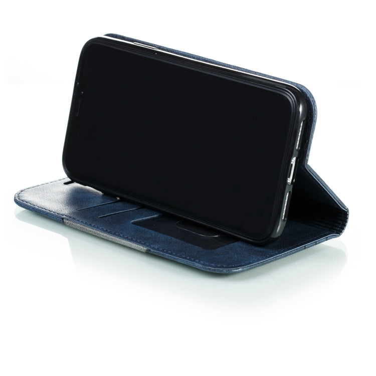 For iPhone 11 Splicing Color Magnetic Hem Horizontal Flip Leather Case with Holder & Card Slots