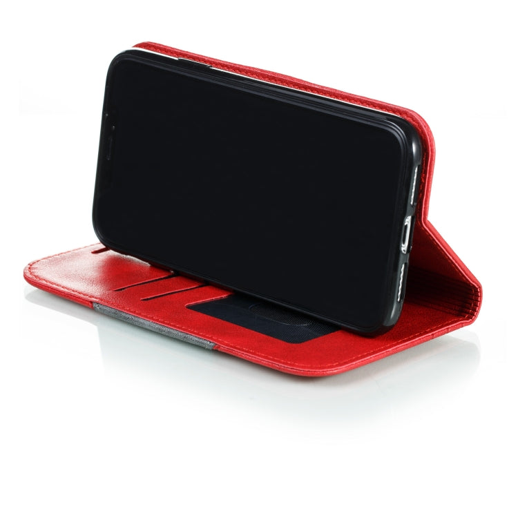 For iPhone 11 Splicing Color Magnetic Hem Horizontal Flip Leather Case with Holder & Card Slots