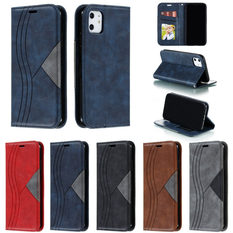 For iPhone 11 Splicing Color Magnetic Hem Horizontal Flip Leather Case with Holder & Card Slots