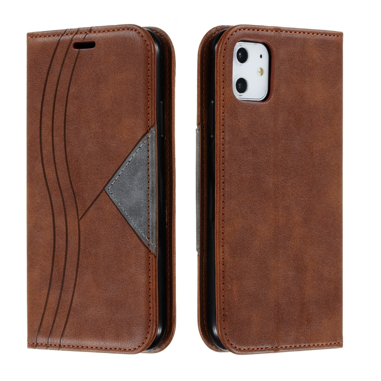 For iPhone 11 Splicing Color Magnetic Hem Horizontal Flip Leather Case with Holder & Card Slots